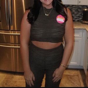 Mesh white fox brown two piece pant set